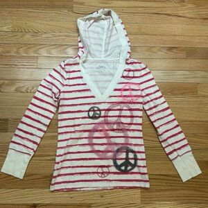 Justice White Hoodie with Red Stripes and Peace Symbols